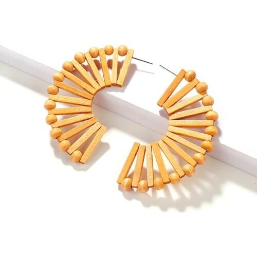 AENSOA Fan-shaped Wooden Drop Earrings Vintage Bohemia Dangle Earrings 2021 Trendy Pendant Earrings Unique Jewelry For Women