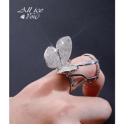 ALLICEONYOU Adjustable Butterfly Ring Iced Out High Quality Cubic Zirconia Fashion Charm Women Jewelry For Gift