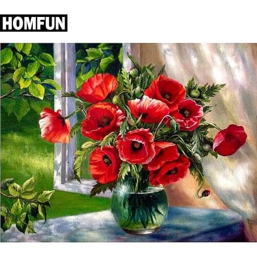 HOMFUN Full Square/Round Drill 5D DIY Diamond Painting "Red flower" Embroidery Cross Stitch 5D Home Decor Gift