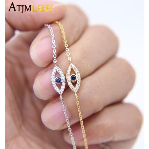 Authentic 925 Sterling Color Micro Pave Delicate Thin Chain Elegant Girl Jewelry Eye Bracelet