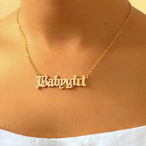Fashion Babygirl Necklace for Women Girls Old English Font Pendants Necklaces Letter Cute Chain Choker Alloy Statement Jewelry