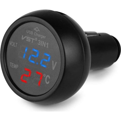 DC12V/24V 3in1 USB Blue Red LED Digital Display Voltmeter Socket for Vehicle Car Cigarette Lighter Charger Voltage Meter Tester