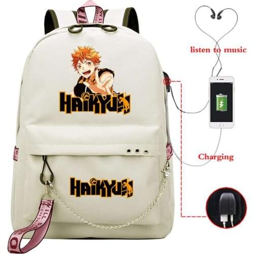 Haikyuu Womens backpack kawaii Backpack Letter usb Simple Ladies Travel Bag Student School Backpacks Girl Schoolbag Anime Bags