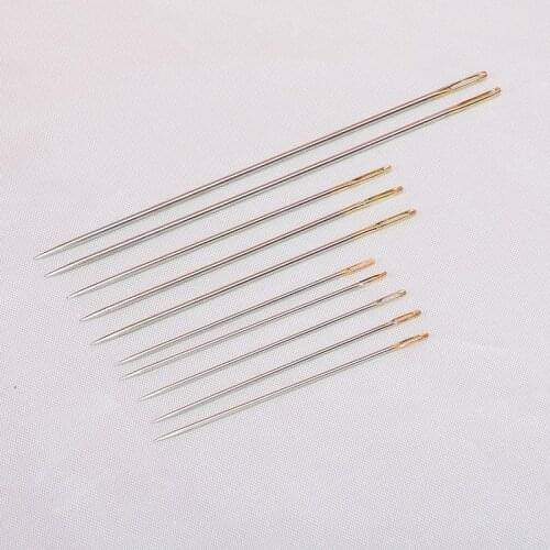 10pcs/Set Large Eye Sewing Needles Hand Sewing Needle Cross Stitch Needles Gold Plated Large Eye Embroidery Tool for Household