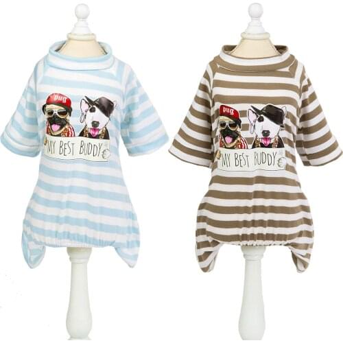 Dog Jumpsuits Pet Four Legged Pajamas Teddy Hip Hop Suit Luxury Dog Clothes Pet Cat Clothing Pomeranian Blue Striped Jumpsuit