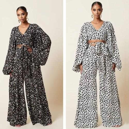 Two Piece Set Traditional African New Dashiki Fashion Long Sleeve Top And Wide Legs Pants Party Women Outfits Africa Clothing