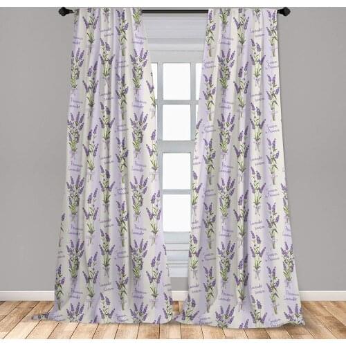 Lavender Window Curtain Stripes and Flowers Ribbons Romantic Country Spring Season Inspired Design Art Lightweight Decorative