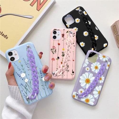 For iPhone 11 12 Pro Max Mini 8 7 6 6S Plus 5 Soft TPU Back Cover For iPhone XR XS MAX X 10 Flower Candy Wrist Chain Phone Case