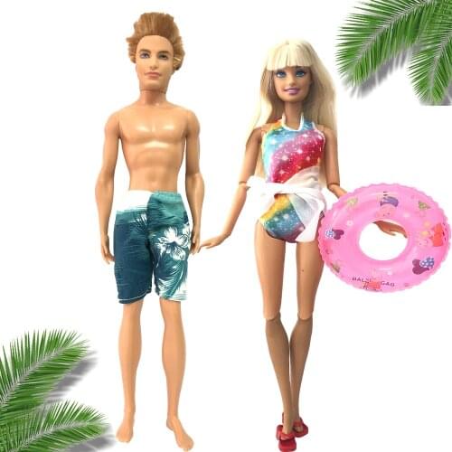 NK 1 Pcs Pants For Ken Doll + 1 Set Cute Doll Swimwear Beachwear Swimsuit + Random Swimming Ring For Barbie Accessories Doll 7X
