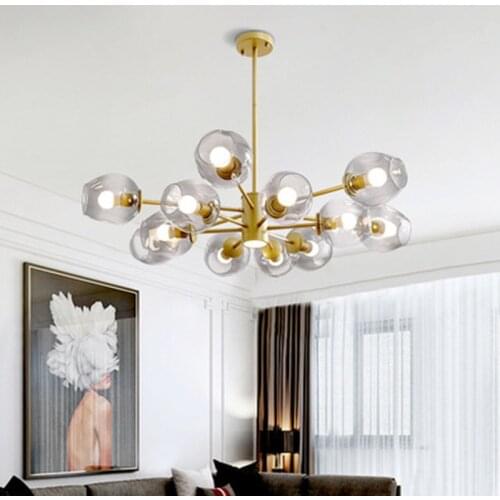 Nordic magic bean glass living room chandelier creative restaurant post modern bedroom light luxury molecular chandelier