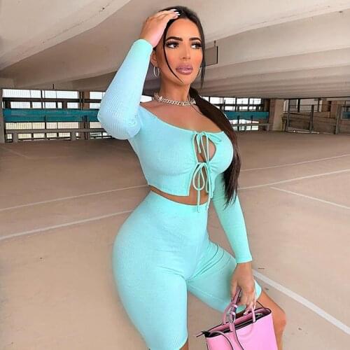 2020 Autumn New Womens Sexy One-character Collar Top High Waist Hip Short Pants Casual Suit Casual En