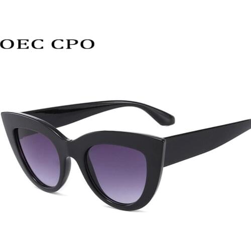 OEC CPO Women Cat Eye Sunglasses Vintage Brand Designer Acetate Sun Glasses Women Gradient Shades Oculos UV400 O582