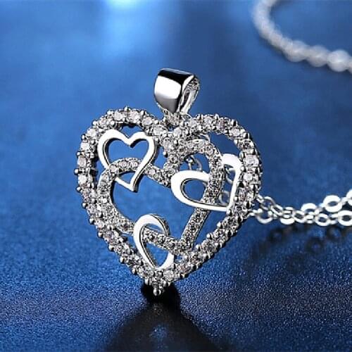 Wholesale mixed color hollow heart-shaped pendant shiny zircon crystal necklace ladies love belief gift jewelry autumn new style