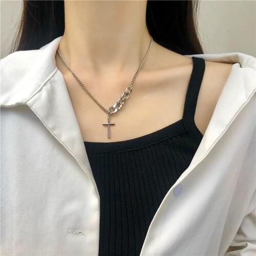 POXAM Cross Chain Choker Necklaces For Women Men Vintage Geometric Silver Necklaces Chunky Fashion Female Jewelry Party Gifts