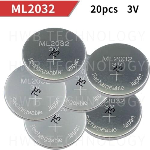 20PCS/LOT New Original ML2032 3V Rechargeable lithium battery button cell button batteries (ML2032)