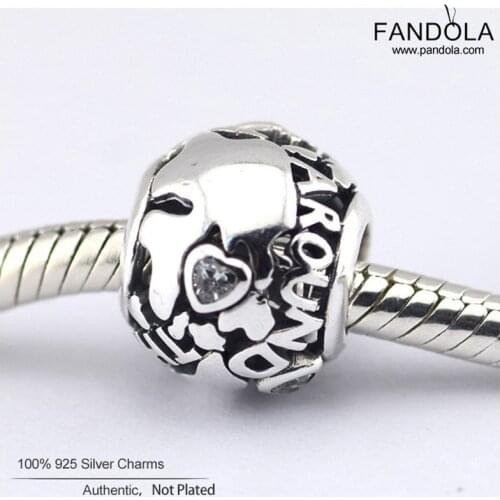 Authentic 925 Sterling Silver Around the World Beads Charm Fit Original Charms Bracelet Necklace DIY Jewelry Making