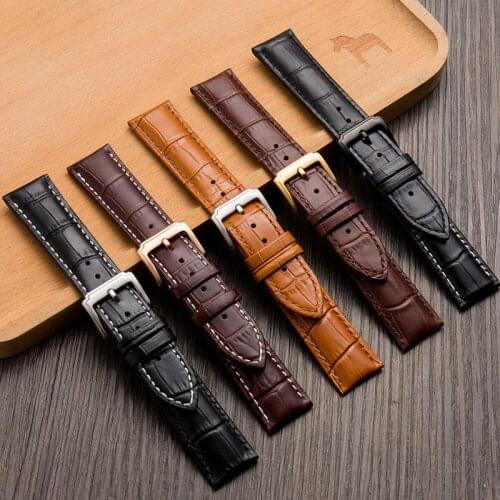 Genuine Leather Watchbands 12-24mm Black Coffee Brown Women Men Cowhide Watch Band Strap Belt with Metal Buckle