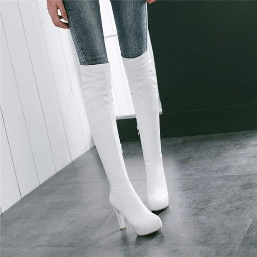 2020 Thigh High Boots Female Winter Boots Women Over the Knee Boots Flat Stretch Sexy Fashion Shoes Black big size 34-43 R14-16