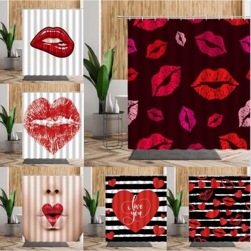 Sexy Red Lips Bathroom Shower Curtain Creative Waterproof Bath Decors Accessories Fashion Printing Fabric Curtains For Girl Gift