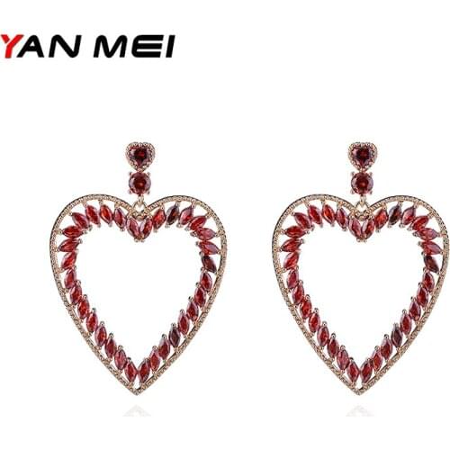 Peach Heart Study Earrings Big Hollow Out Cubic Zirconia Boucle D'oreille For Party Gift For Women YME7658
