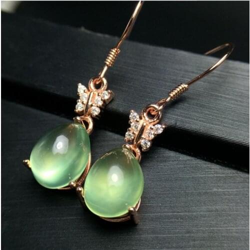 Prehnite earring Natural real prehnite Free shipping 925 sterling silver