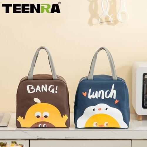 TEENRA Thermal Lunch Box Bag Carrying Insulated Lunch Bag Large Hand In Hand Carrying Cute Cartoon Bento Bag Kitchen Accessories