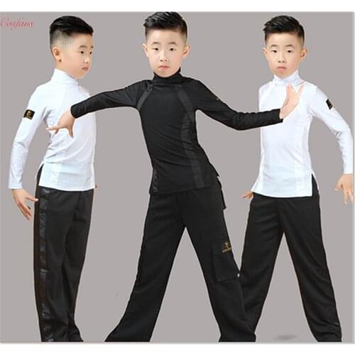 Latin Dance Top Long Sleeve Boys Latin Dancing Shirts Competition Performance Wear Children Samba Salsa Practice Clothing new