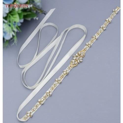 TOPQUEEN S09-G Wedding Dress Sash Bridal Gold Rhinestone Applique Women Decorative Belt Bride Dresse Bridesmaid Diamond Sparkly