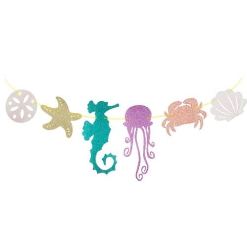 Mermaid Party Decoration Underwater World Cardboard Garland Mermaid Tail Banner Ocean Birthday Decoration For Kids HW77