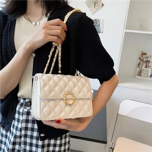 Womens Bag Pearl Small Square Bags 2021 New Lingge Single Shoulder Bag Fashionable Female Crossbody Shoulder Bags