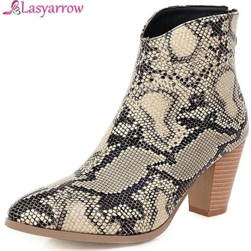 Lasyarrow Plus Size 34-47 Chunky Heels Hot Sale dropship Shoes Woman Boots Female Mix Color Zip Up Ankle Boots Women Shoes