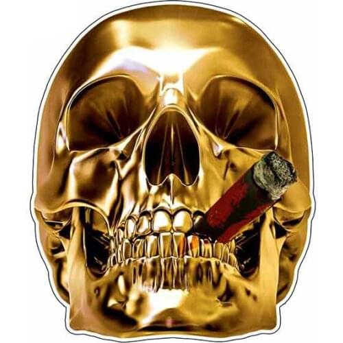 Golden Skull Smoking Cigar Logo Funny Car Stickers Windshield Bumper Motorcycle Helmet Decal KK Vinyl Cover
