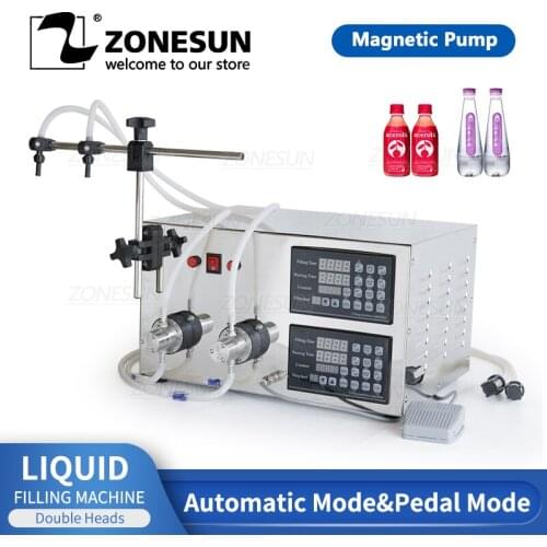 ZONESUN YG2 Semi Automatic Bottle Liquid Filling Machine Magnetic Pump Electric 2 Heads Soft Drink Essential Oil Water Juice