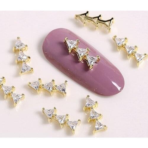 10pcs 3D Alloy Triangle Nail Art Zircon Metal Rhinestones DIY Nails Accessories Professional Supplies Decorations Charms Y47-29