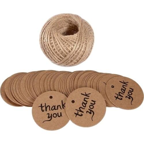 100pcs Small Thank You Card Kraft Paper Label Candy Box Accessories Round Edge Card for Hen Party Wedding Decor Party Decoration