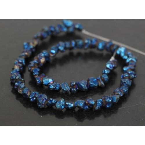 15.5"Strands Blue Titanium Coated Raw Crystal Quartz Drusy Geode Nugget Rubble Chip Loose Beads Necklace Jewelry Supplies