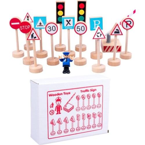 16PCS Colorful Wooden Street Traffic Signs Parking Scene Kids Children Educational Toy Set For Kids Birthday Gift Thomas Train