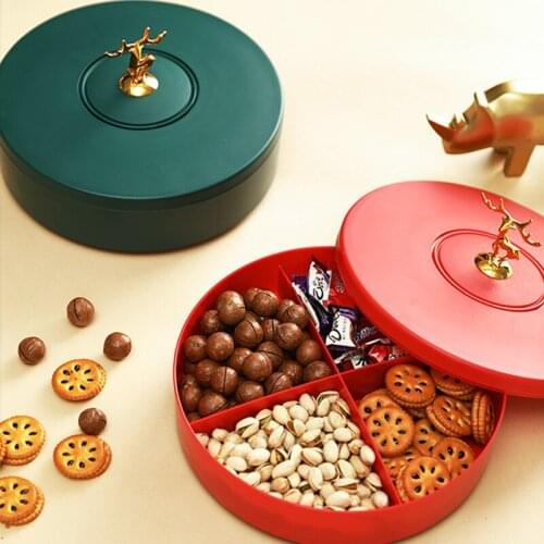 1pc Lid Plastic Divided Dried Fruit Tray Nuts Storage Box Snacks Storage Case Snacks Tray Candy Case for Party Gathering WF