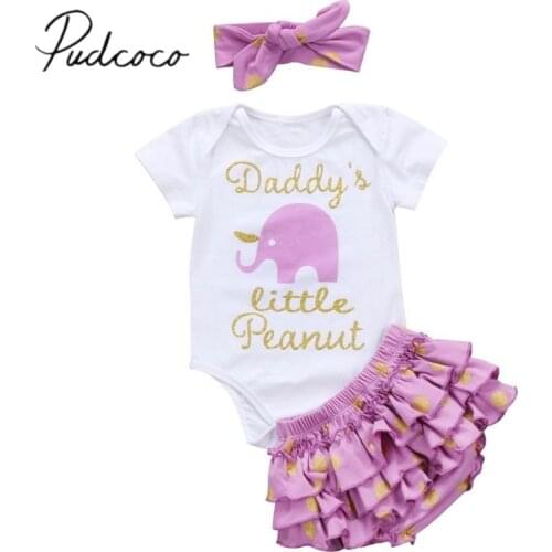 2018 Brand New Newborn Toddler Infant Baby Girl Rompers+Tutu Pants Ruffled Shorts+Headbands 3Pcs Clothes Elephant Dot Outfit Set