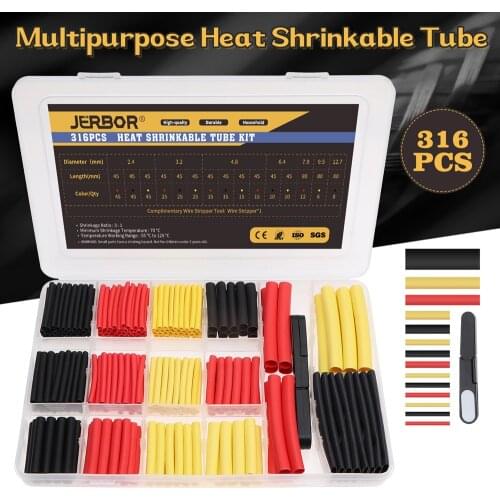 JERBOR 316pcs Assorted Polyolefin Heat Shrinkable Tubing Hollow Tube Sleeves Wrap Wire set Cable Protector
