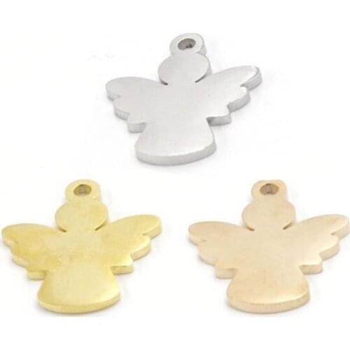 5pcs/Lot Stainless Steel Charms Mirror Polish 3 Colors Angel Charms Pendants for DIY Jewelry Making Accessories