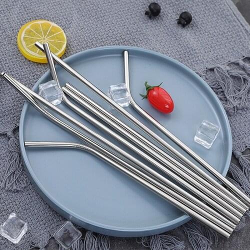 5Pcs Stainless Steel Straw + 1pc Clean Brush Reusable Party Drinking Straws for Cocktail Soda Cola Silver Drink Straw