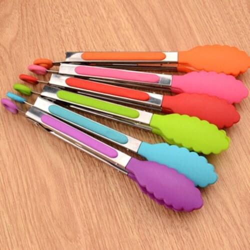 8 Inches Silicone Nylon Food Clip Food Clip Stainless Steel Silicone Kitchen Cooking Salad Serving BBQ Tongs