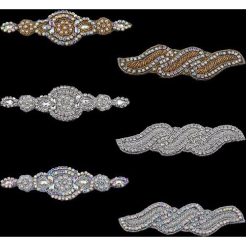 20PC Handmade Bling Beaded AB Rhinestone Applique Sew On Manual Flatback Crystal Flower Cloth Applique for Hair Accessories