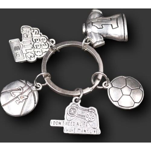 1pc Eat Sleep Game /Game Remote Controller/Jersey/Basketball/Football Charm Key Ring For Sports Game Fans Jewelry Gift Keychain