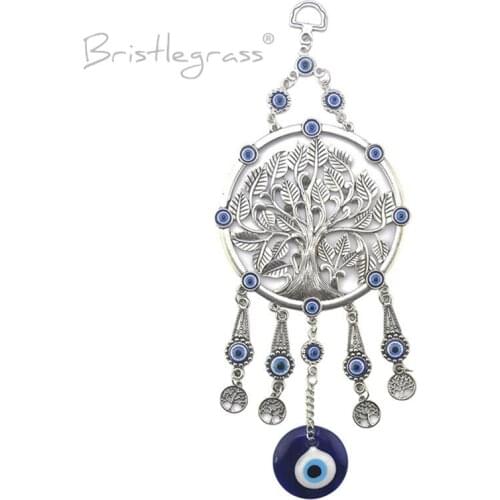 BRISTLEGRASS Turkish Blue Evil Eye Wishing Tree Disk Wall Hanging Pendant Pendulum Amulets Lucky Charm Blessing Protection Decor