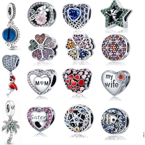 925 Silver Coconut Tree, Mothers Day Pink Beads Dream Catcher Pendant Color Flower Suitable For Original Pandora Ladies Jewelry