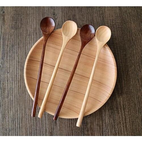 10pcs/lot 20cm long handle round head wood spoons coffee spoon tableware wooden honey jam scoops wholesale