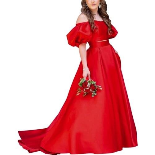 Prom Dresses Long Two Pieces Prom Homecoming Dresses Wedding Party Dresses Off Shoulder Puffy Sleeve Maxi Dresses