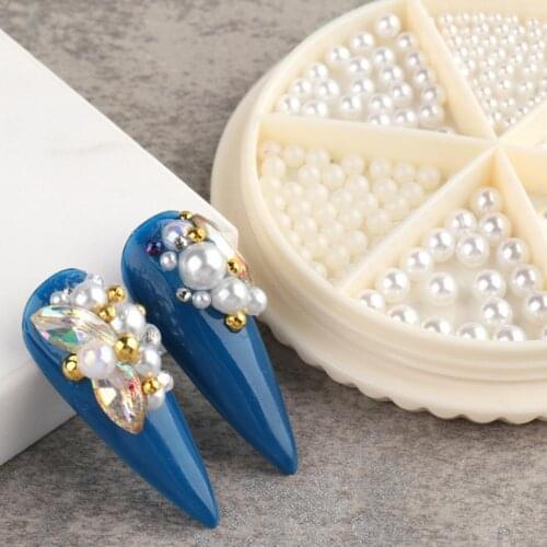 Nail Art Beads Round Nail Imitation Pearl Ornaments Nails Rhinestones Flat Back Easy to Stick Manicure Decoration for Female